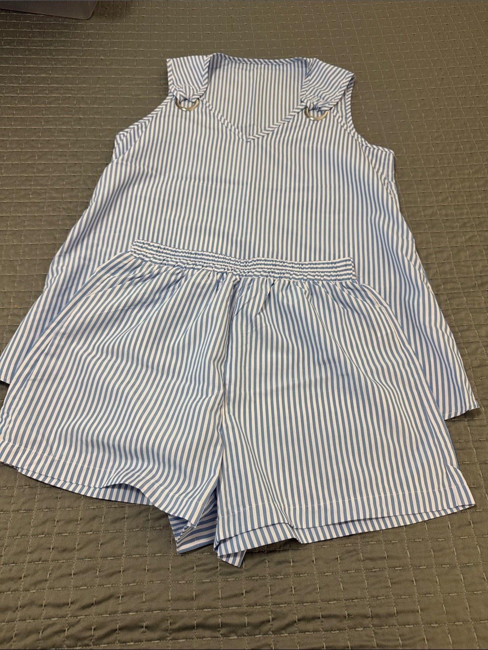SHEIN Light Blue and White Striped Shorts Set